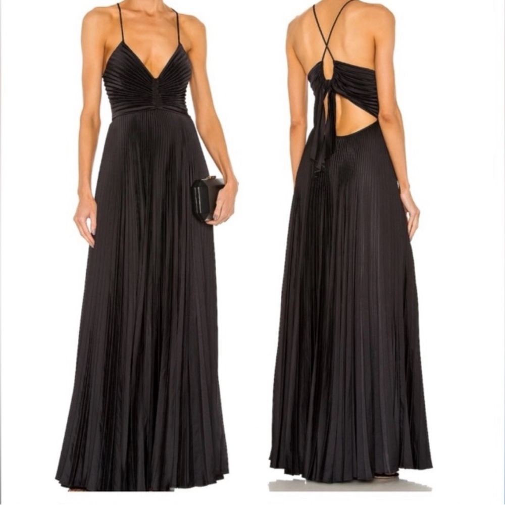 A.L.C. Black Pleated Maxi Dress with Back Tie